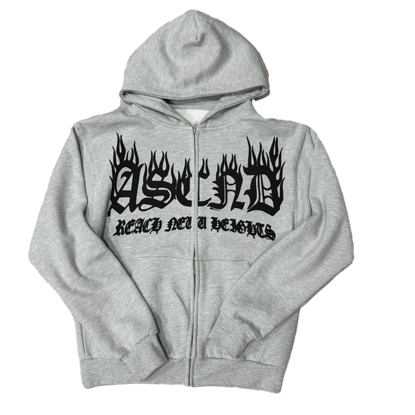 "ASCND FLAMES" Zip up Hoodie (Puff Print)